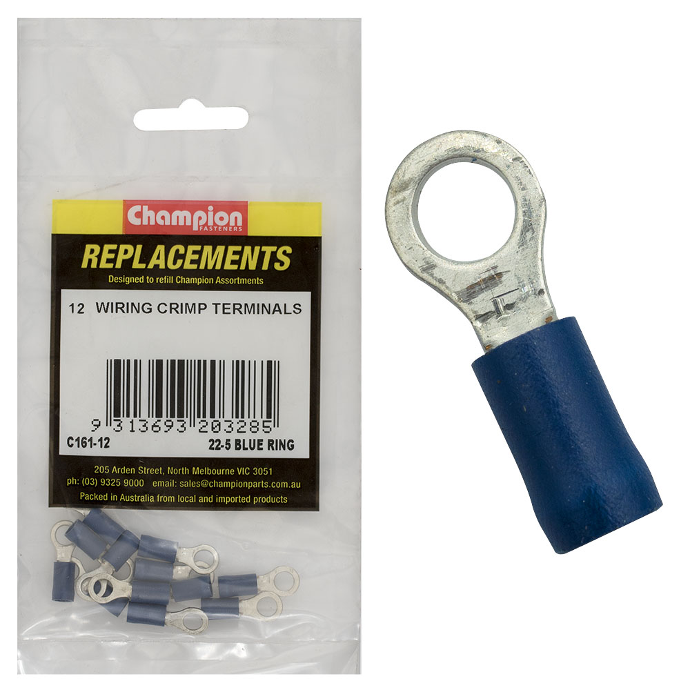 Champion 5/32in / 4mm Blue Ring Terminal -12pk