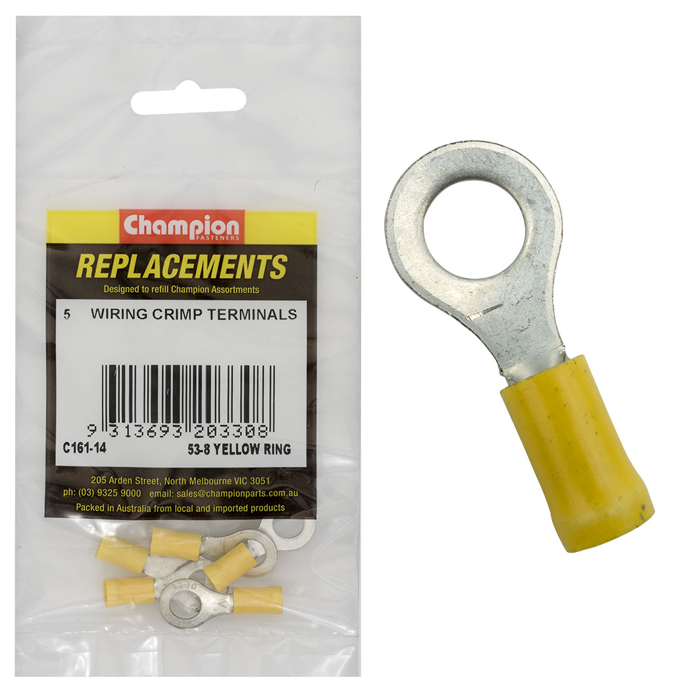 Champion 5/16in / 8mm Yellow Ring Terminal -5pk