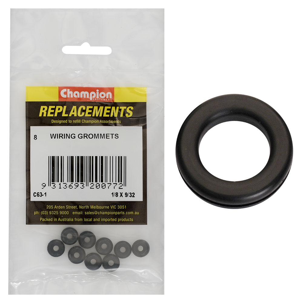Champion 3 x 7 x 11mm Rubber Wiring Grommet -8pk